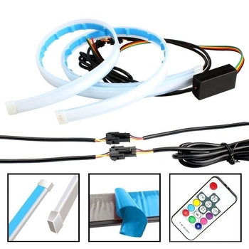 Lumini de zi pentru mașină - Bandă de ghidaj RGB cu telecomandă, placă PVC moale, 12-24V, 0.2W, 0.25A, Model: Daytime Running Lights RGB Light Guide Strip