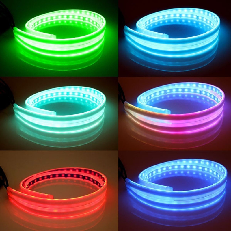 Lumini de zi pentru mașină - Bandă de ghidaj RGB cu telecomandă, placă PVC moale, 12-24V, 0.2W, 0.25A, Model: Daytime Running Lights RGB Light Guide Strip