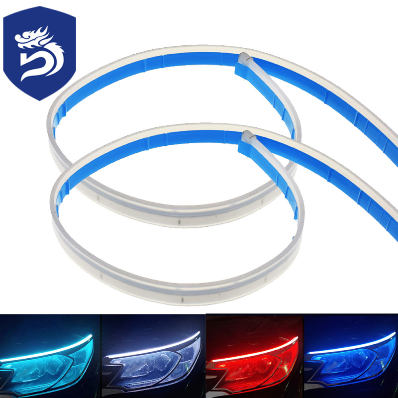 Automobilska LED dnevna svjetla, ultra-tanka svjetlosna vodilica traka, 60 cm, dvobojne dekorativne svjetlosne trake s efektom tekuće svjetlosti