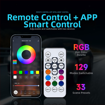 Автомобилна RGB LED лента за капак с динамично светене, 12V PVC, универсална съвместимост