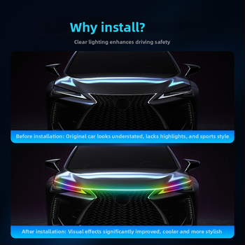 Автомобилна RGB LED лента за капак с динамично светене, 12V PVC, универсална съвместимост