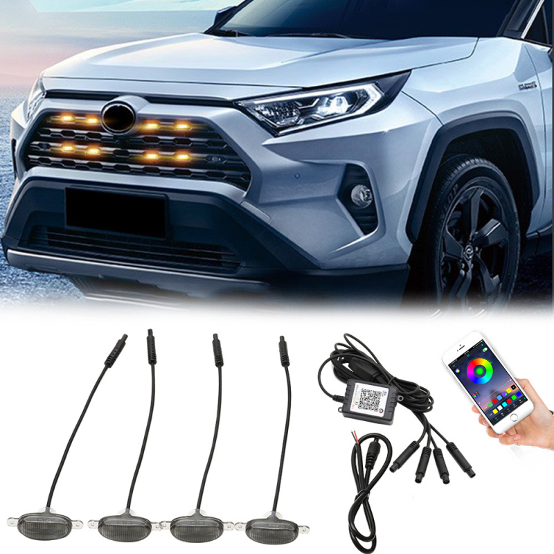 RGB žuta LED dnevna svjetla za automobil s daljinskim upravljanjem putem APP-a, ambijentalno osvjetljenje i svjetlo za maglu za prednju rešetky
