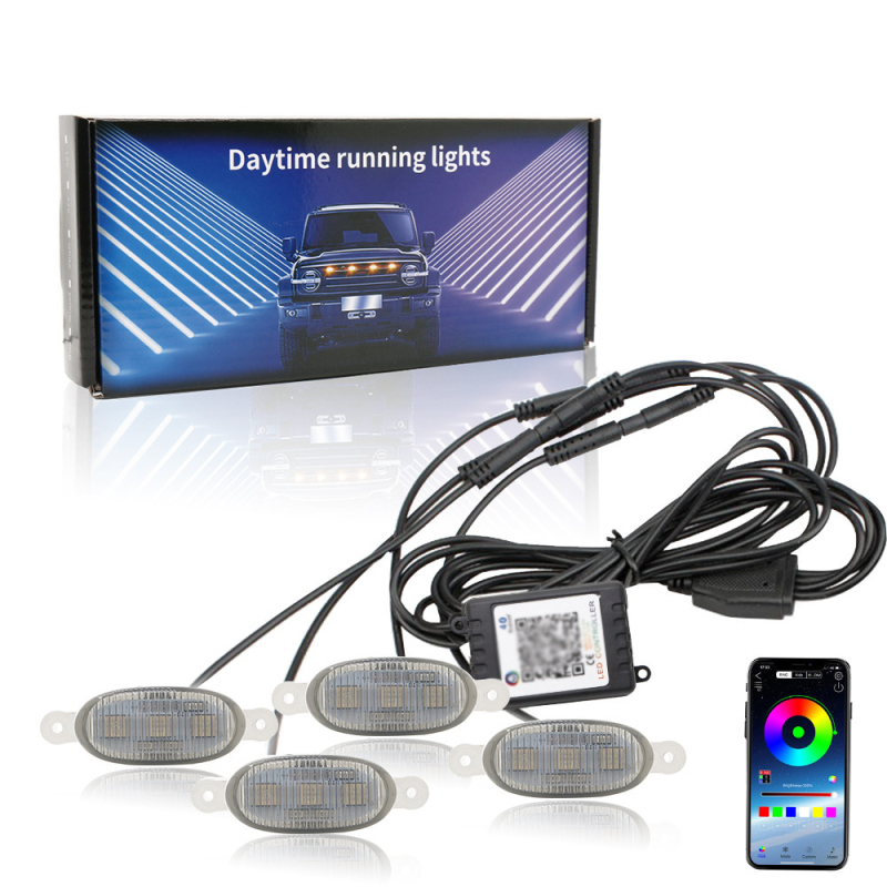 RGB žuta LED dnevna svjetla za automobil s daljinskim upravljanjem putem APP-a, ambijentalno osvjetljenje i svjetlo za maglu za prednju rešetky