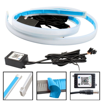 Lumină LED de zi pentru mașină – bandă flexibilă din silicon cu control prin aplicație și semnal de viraj, 12V, IP65, 1500 lm
