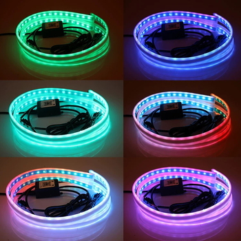 Lumină LED de zi pentru mașină – bandă flexibilă din silicon cu control prin aplicație și semnal de viraj, 12V, IP65, 1500 lm