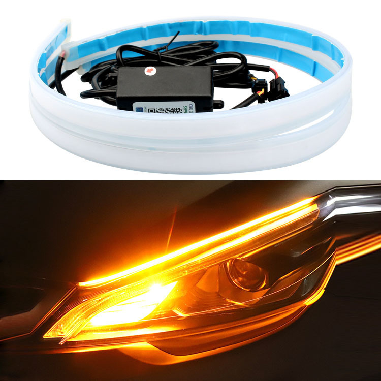 Lumină LED de zi pentru mașină – bandă flexibilă din silicon cu control prin aplicație și semnal de viraj, 12V, IP65, 1500 lm