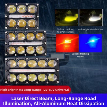 Главна светлина за автомобил, мотоциклет и електрически триколесник — алуминий, 12V, 30W, леща с 10 LED, дневна светлина и двуцветен прожектор