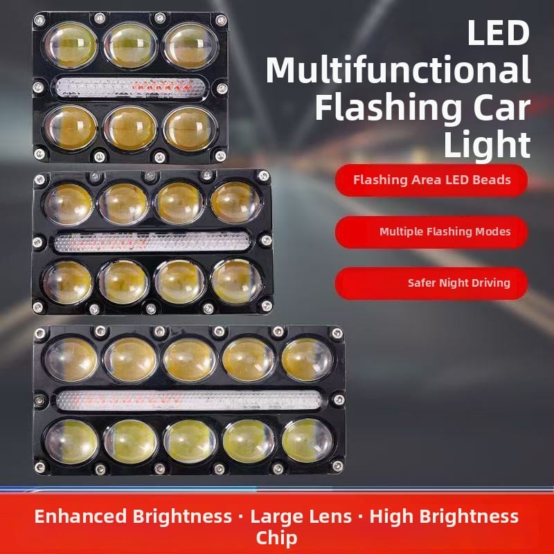 Главна светлина за автомобил, мотоциклет и електрически триколесник — алуминий, 12V, 30W, леща с 10 LED, дневна светлина и двуцветен прожектор