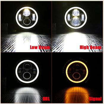 7-inčni LED far za Harley-Wrangler, 4 LED, 60W, prednje svjetlo za off-road motocikl, s anđelovim očima bijelo i žuto