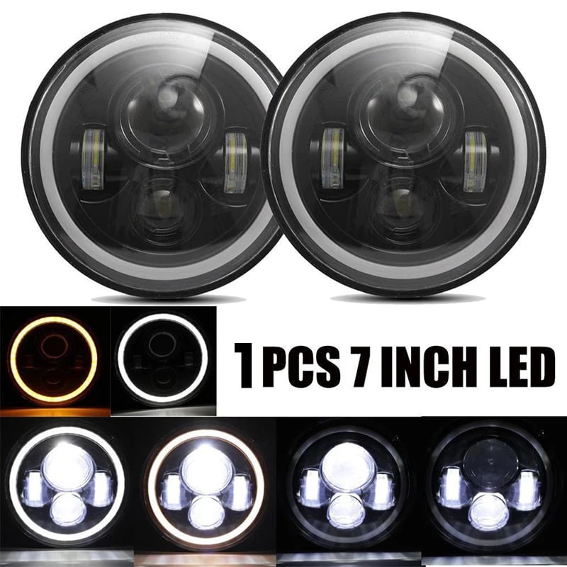 7-inčni LED far za Harley-Wrangler, 4 LED, 60W, prednje svjetlo za off-road motocikl, s anđelovim očima bijelo i žuto