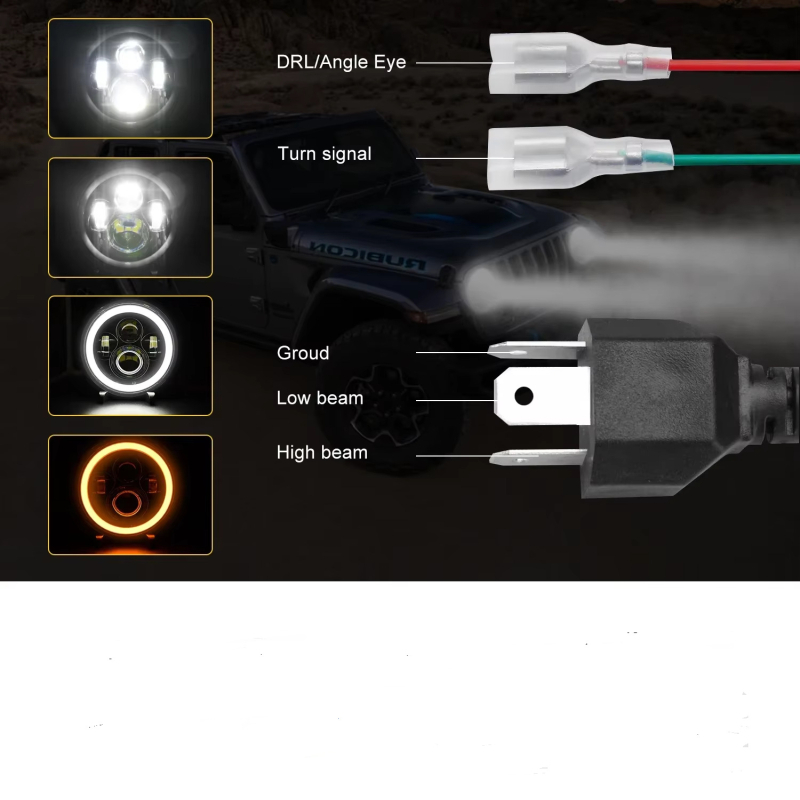 7-inčni LED far za Harley-Wrangler, 4 LED, 60W, prednje svjetlo za off-road motocikl, s anđelovim očima bijelo i žuto