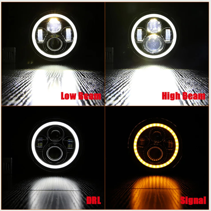 7-inčni LED far za Harley-Wrangler, 4 LED, 60W, prednje svjetlo za off-road motocikl, s anđelovim očima bijelo i žuto