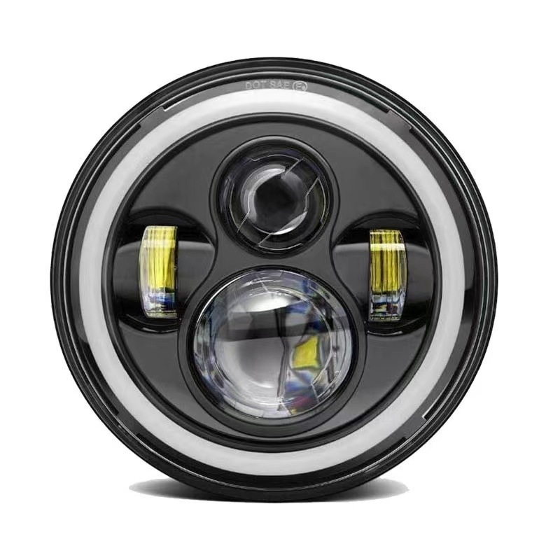 7-inčni LED far za Harley-Wrangler, 4 LED, 60W, prednje svjetlo za off-road motocikl, s anđelovim očima bijelo i žuto