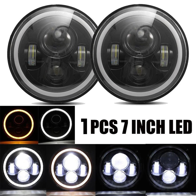 7-inčni LED far za Harley-Wrangler, 4 LED, 60W, prednje svjetlo za off-road motocikl, s anđelovim očima bijelo i žuto