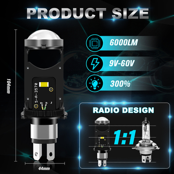 Motociklističko LED prednje svjetlo s lećom H4 – visoki i niski snop, 26W/19W, 9-60V, IP67, 3200 lm
