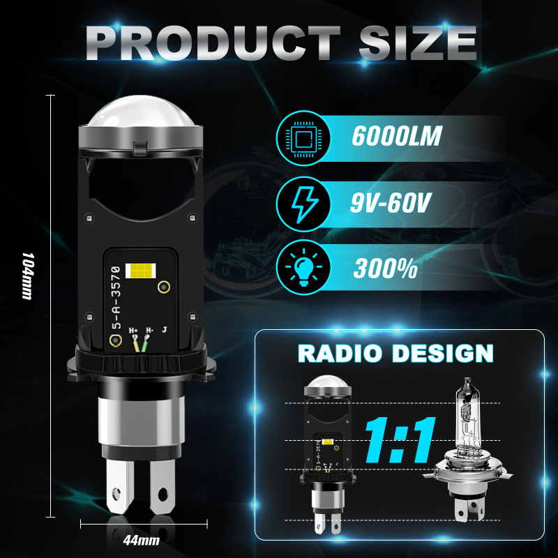 Motociklističko LED prednje svjetlo s lećom H4 – visoki i niski snop, 26W/19W, 9-60V, IP67, 3200 lm