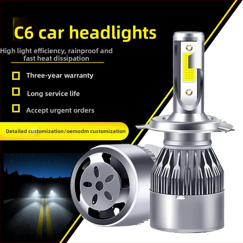 LED glavna svjetla C6 za auto/motocikl, COB 4000 lm, 36W, 9–36V, IP68, avionski aluminij