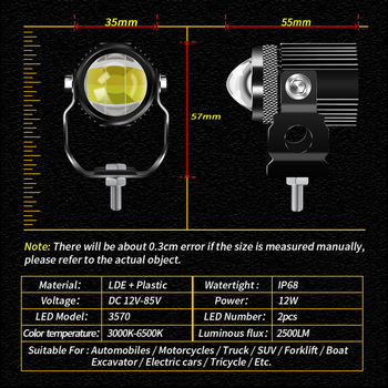 LED glavna svjetla za motocikl, dvobojna, vodootporna, aluminijsko kućište, 10W LED, 8-80V, IP67, Model 002