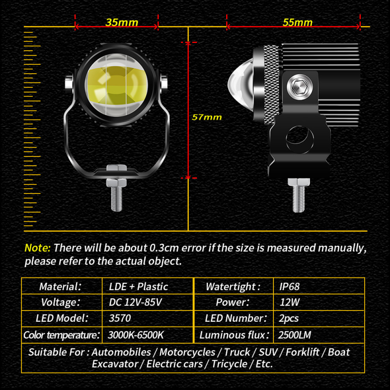 LED glavna svjetla za motocikl, dvobojna, vodootporna, aluminijsko kućište, 10W LED, 8-80V, IP67, Model 002