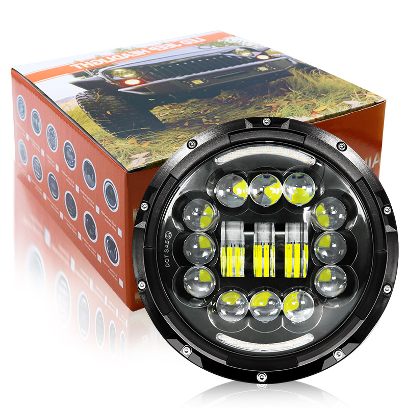 Far LED off-road pentru motocicletă, lentilă H4, 15 LED, 9-36V, corp din aluminiu, 6000LM