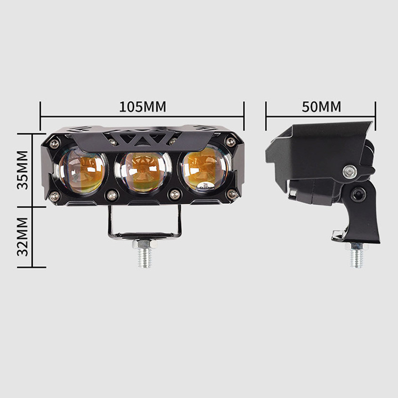 Motociklistički LED reflektor s tri zrake, kućište od aluminija, IP68, 3600 lm, 36 W, DC 12–60 V, vijek trajanja 50 000 h