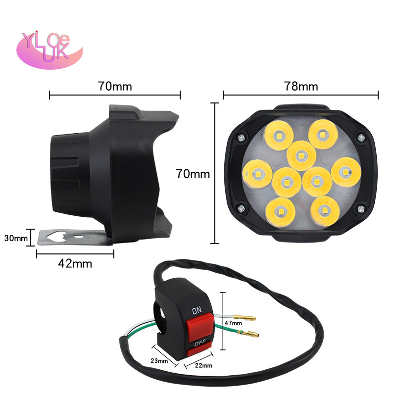 LED far motocikla s 9 LED integriranih, 12/24V, kućište od aluminijske zlitine, 12W, 360lm