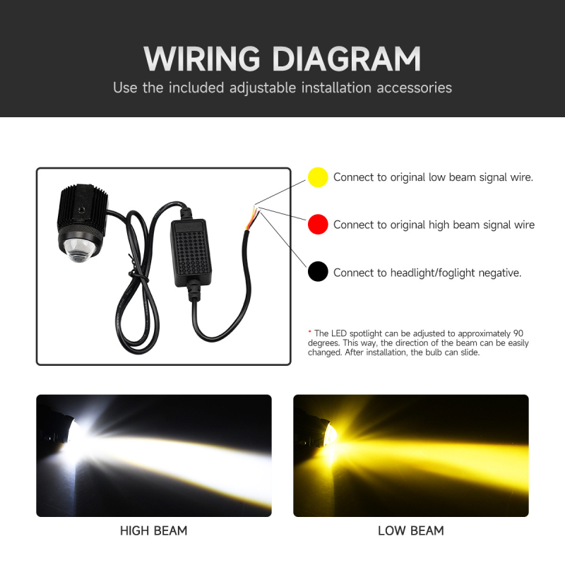 Far pentru motocicletă LED, fascicul dual-color înalt/jos, 3000 lm, IP68, tensiune 10-30V, sursă LED
