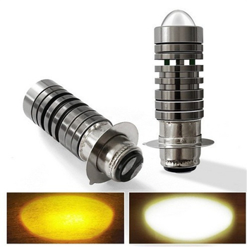 LED prednje svjetlo za motocikl s Fisheye lećom, dvobojno žuto-bijelo, 12V 20W, aluminijsko kućište, model P15D/H6, vijek trajanja do 5.000.000 sati