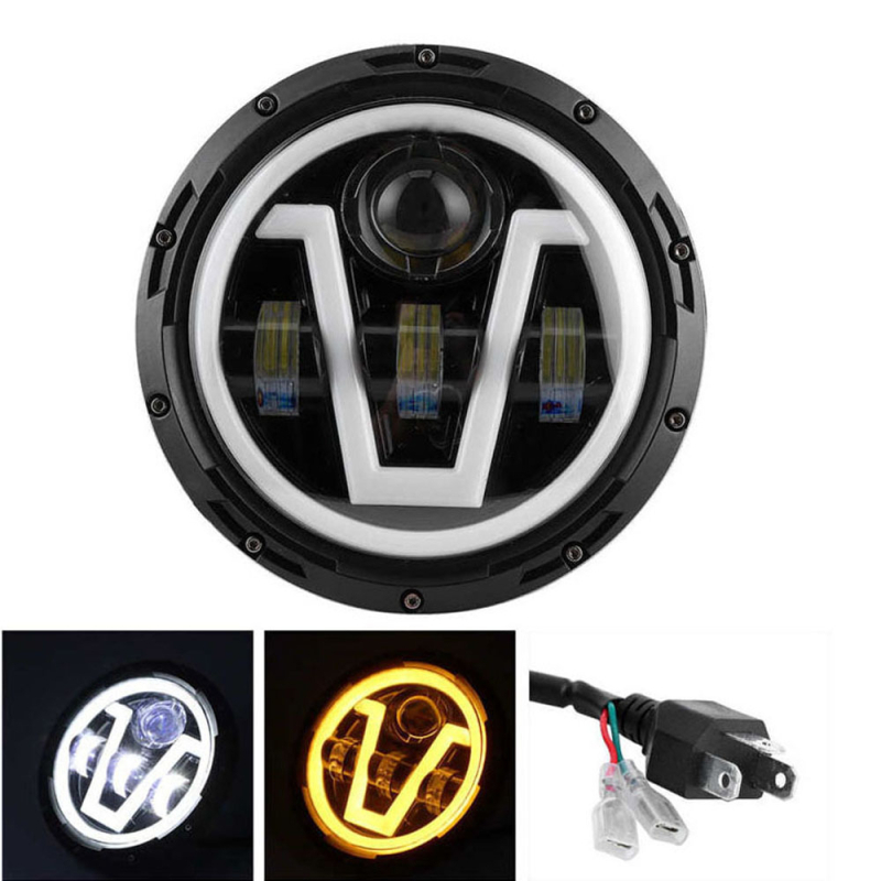 Harley motocikl LED prednje svjetlo – 4-LED niz, V‑oblik dnevnog svjetla sa signalizacijom skretanja, 12–48V, IP66, 6500lm