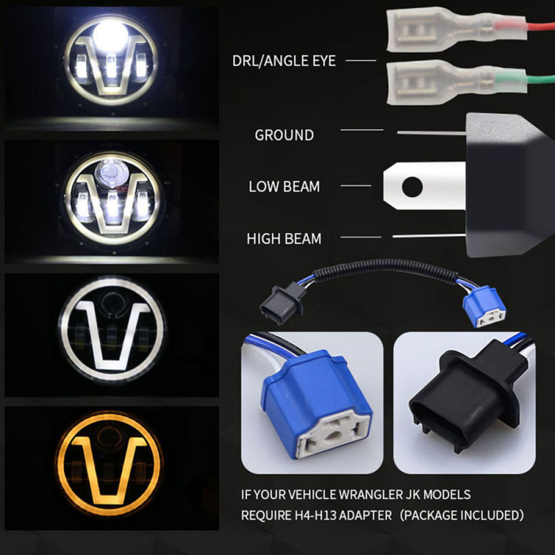 Harley motocikl LED prednje svjetlo – 4-LED niz, V‑oblik dnevnog svjetla sa signalizacijom skretanja, 12–48V, IP66, 6500lm