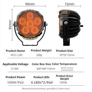 Visokou učinkovit vodootporni reflektor za motocikl s uklonjivim kućištem – 12-80V, 3500LM, 100W, LED 3535, IP65