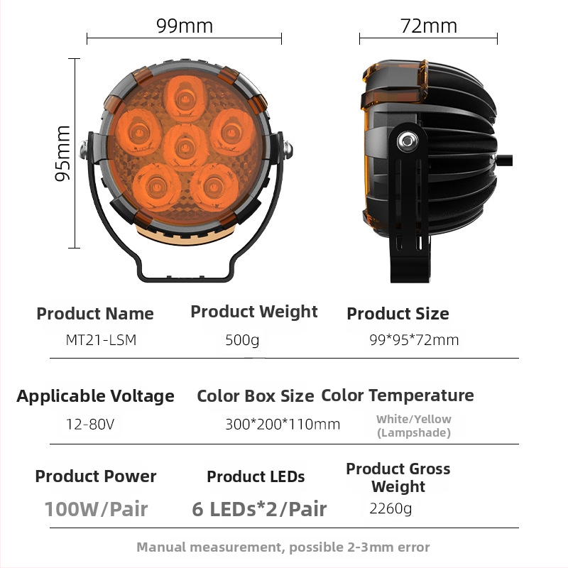 Visokou učinkovit vodootporni reflektor za motocikl s uklonjivim kućištem – 12-80V, 3500LM, 100W, LED 3535, IP65