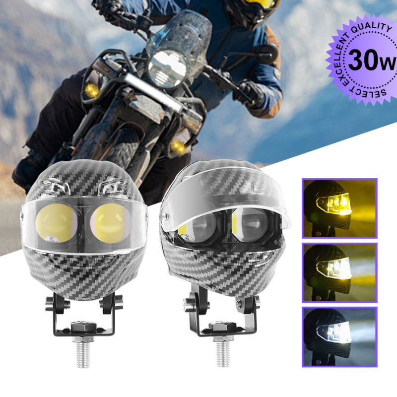 Novi LED projektor za kacigu motocikla sa uzorkom zmijske kože, bijelo-žuto dvobojno kućište