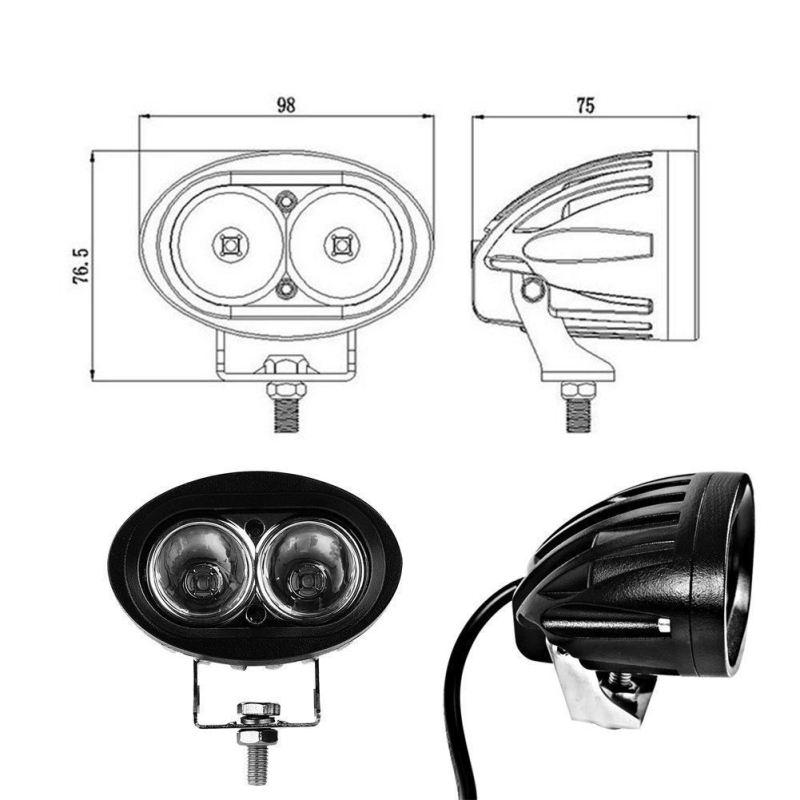 Ovális LED munkalámpa kettős fényű (20W, 2000lm, 12–30V, 8000K, alumínium ötvözet)