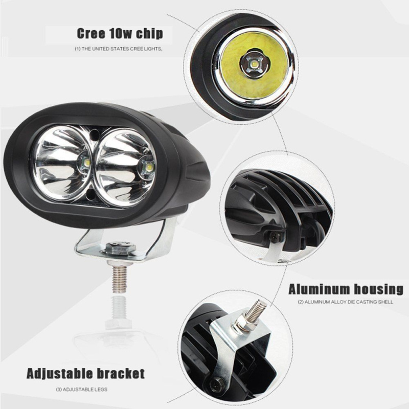 Ovális LED munkalámpa kettős fényű (20W, 2000lm, 12–30V, 8000K, alumínium ötvözet)