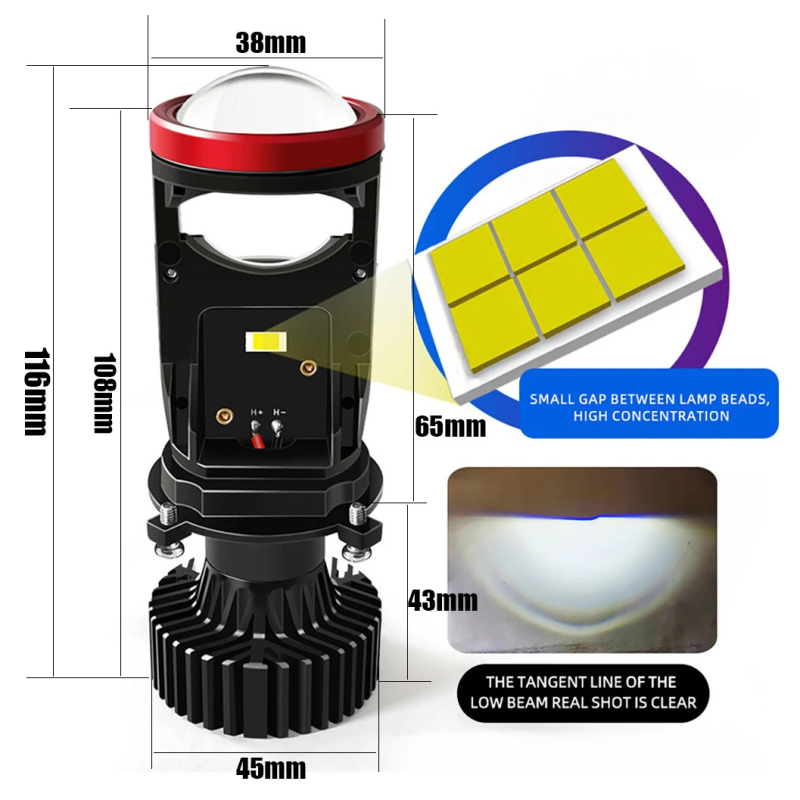 Y7 LED prednje svjetlo automobila s H4 lećom, ultra svijetlo, integrirani visok/niži snop, 6000K, 45W, IP68