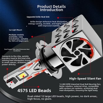 Auto LED prednje svjetlo T65 za H7/H4, visokou snagom 65W, 6000LM, IP67, cinkovo-legirano, 16V, LED 3570