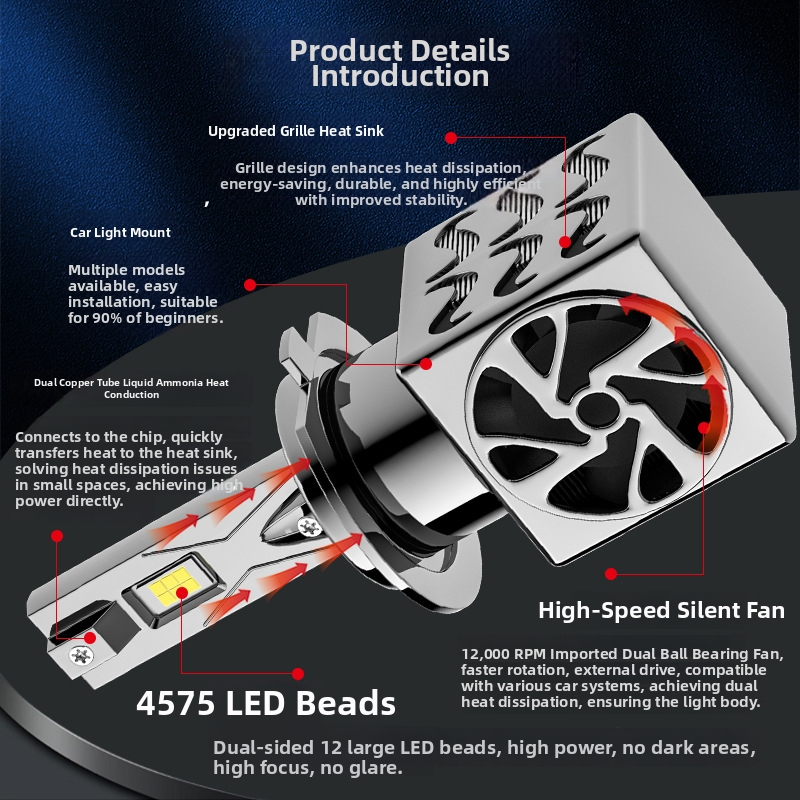 Auto LED prednje svjetlo T65 za H7/H4, visokou snagom 65W, 6000LM, IP67, cinkovo-legirano, 16V, LED 3570