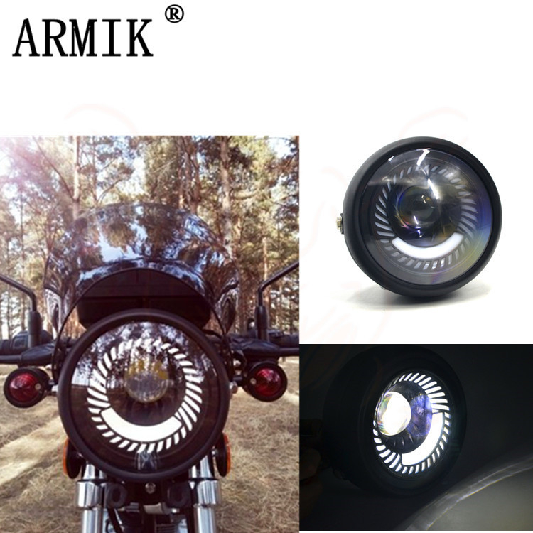 Retro LED prednja svjetiljka za motocikl s metalnim kućištem, 12V, ARMIK, mogućnost prilagodbe