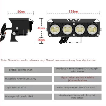 LED prednje svjetlo za motocikl — off-road, 24W, 14000 lm, IP68, 12-85V, aluminijska legura, LED 3570, Wilson