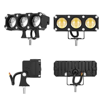 Proiector LED pentru motocicletă, două culori, trei lentile, fascicul înalt/joasă, far impermeabil cu lentile, corp din aluminiu, IP67, LED 18W