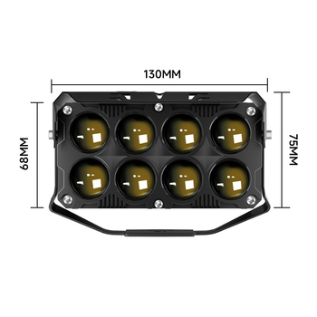 HAIZG LED reflektor za motocikl s ventilatorom, 8 LED-ova, žuto-bijela dvobojna, daleki i bliži snop
