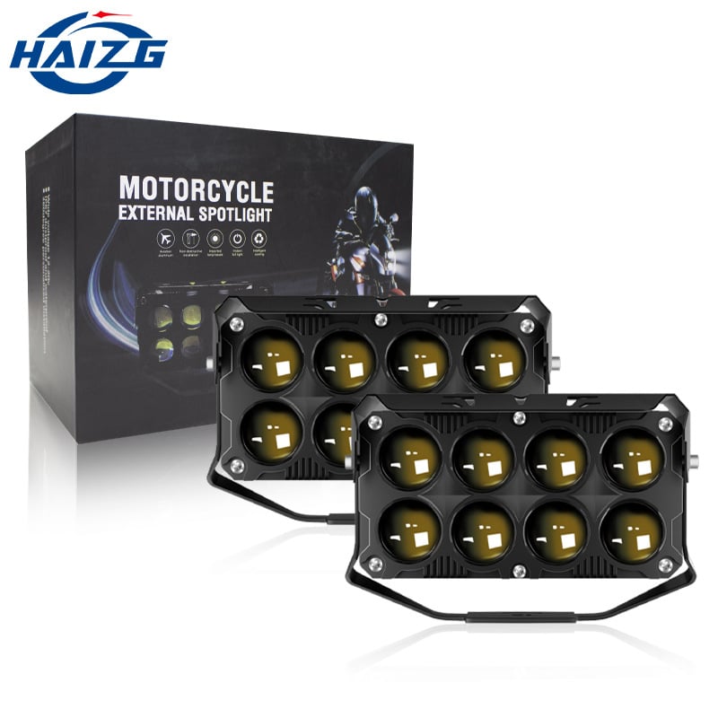 HAIZG LED reflektor za motocikl s ventilatorom, 8 LED-ova, žuto-bijela dvobojna, daleki i bliži snop