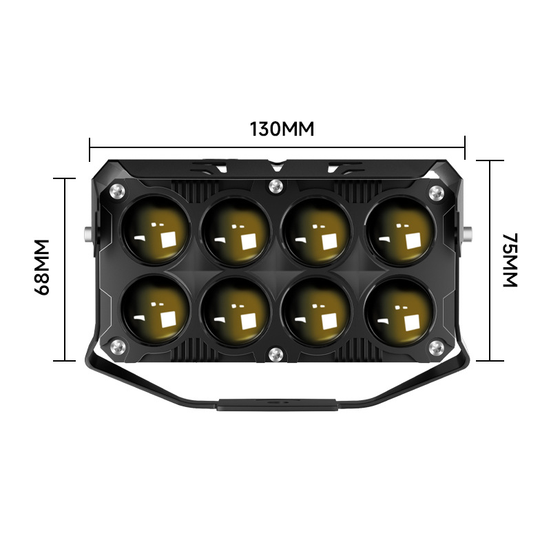 HAIZG LED reflektor za motocikl s ventilatorom, 8 LED-ova, žuto-bijela dvobojna, daleki i bliži snop