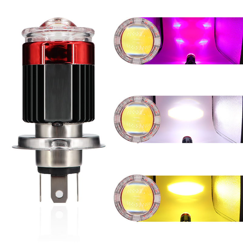LED far za motor s dvobojnim treperavim demon eye lećom H4, kratko i daleko snop, modificirana LED žarulja