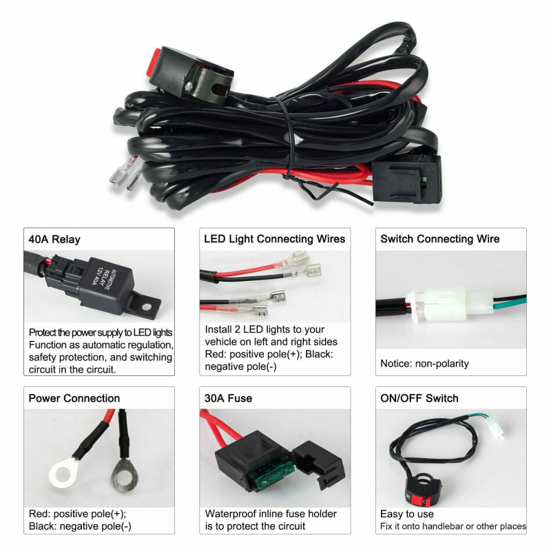 Motociklističko LED prekidač kabel – 12V, 50W, IP67, 16AWG bakar, 1 na 2