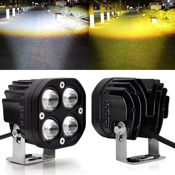 LED radna svjetiljka za vozila, 40W, kvadratni reflektor s četiri LED diode, 5D leća u obliku četverolistne djeteline, bijelo-žuta dvobojna