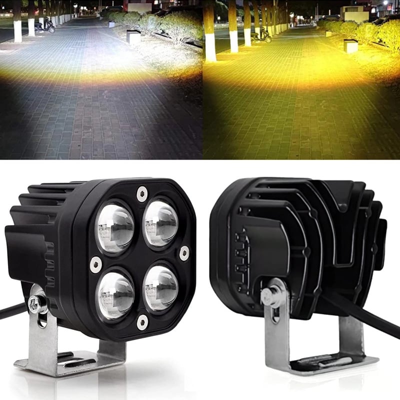 LED radna svjetiljka za vozila, 40W, kvadratni reflektor s četiri LED diode, 5D leća u obliku četverolistne djeteline, bijelo-žuta dvobojna