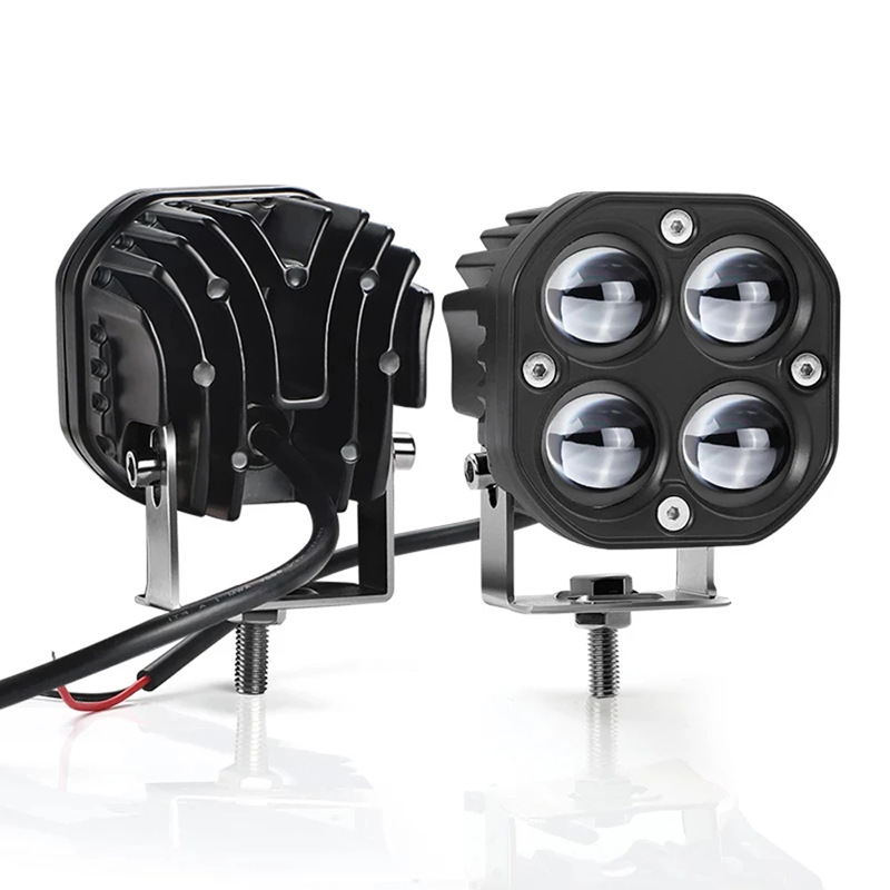 LED radna svjetiljka za vozila, 40W, kvadratni reflektor s četiri LED diode, 5D leća u obliku četverolistne djeteline, bijelo-žuta dvobojna