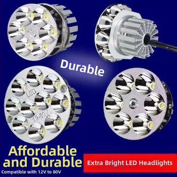 LED fényszóró motorkerékpárokhoz és elektromos járművekhez, 12–60V, beépített spotfény, távoli és közeli fény, nagy izzó